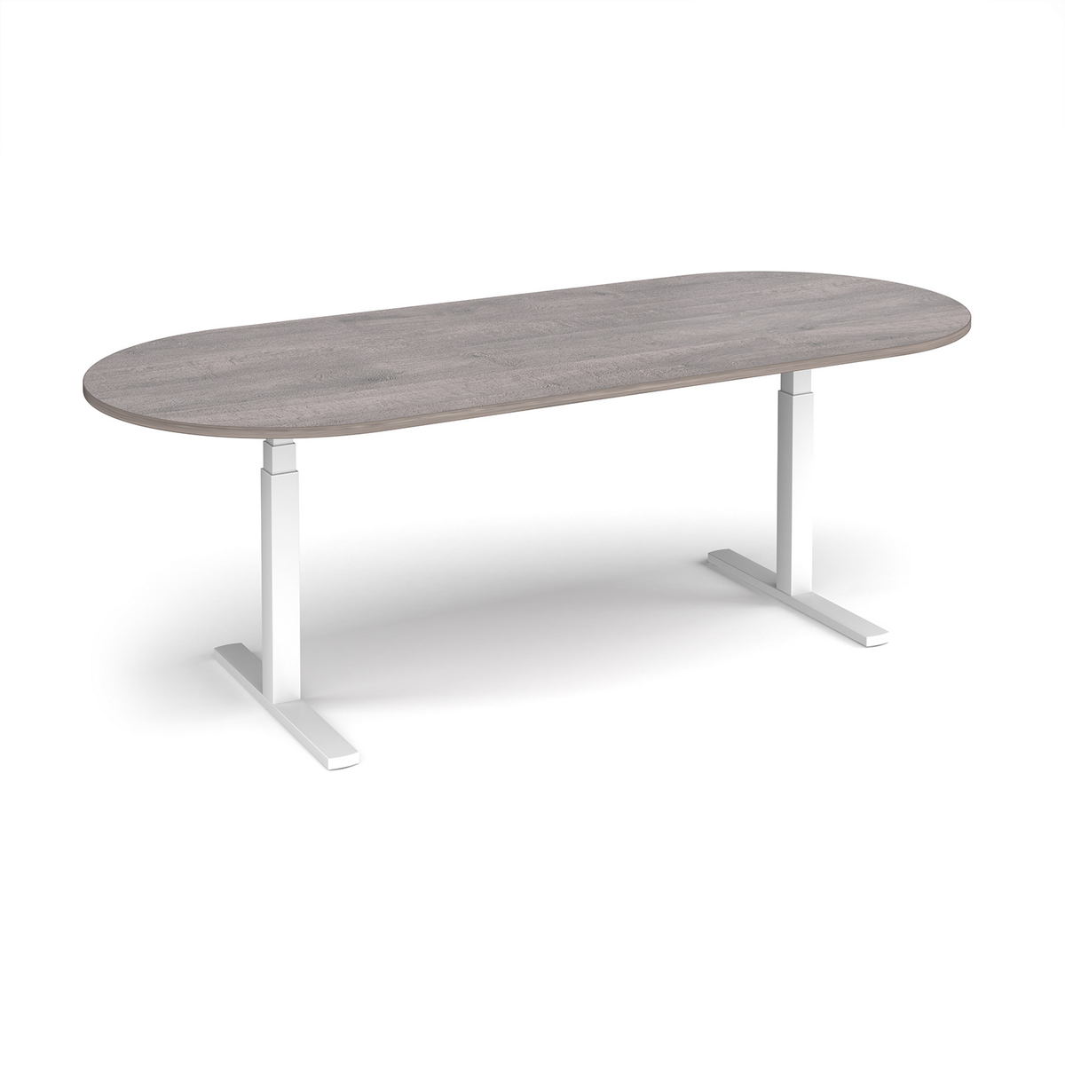 Picture of Elev8 Touch radial end boardroom table 2400mm x 1000mm - white frame, grey oak top