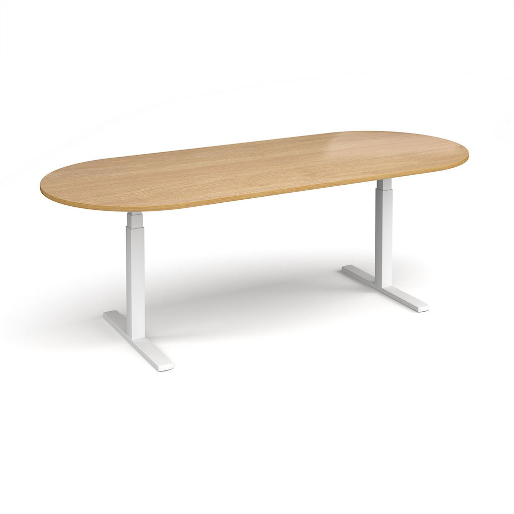 Picture of Elev8 Touch radial end boardroom table 2400mm x 1000mm - white frame, oak top