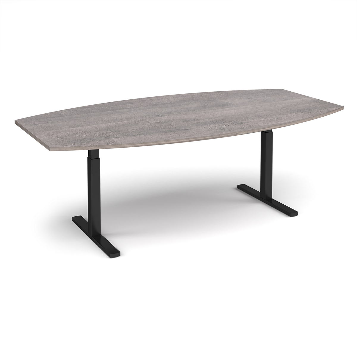 Picture of Elev8 Touch radial boardroom table 2400mm x 800/1300mm - black frame, grey oak top