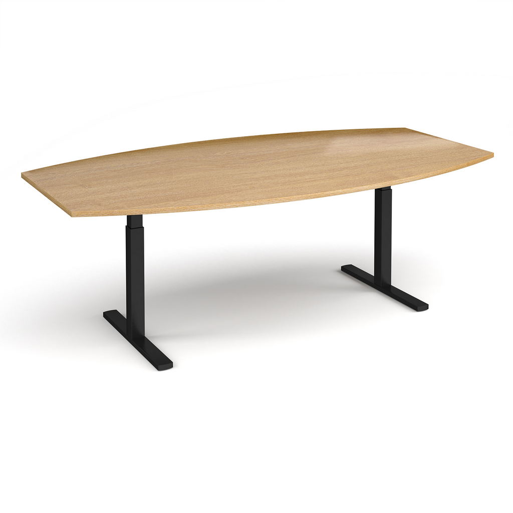 Picture of Elev8 Touch radial boardroom table 2400mm x 800/1300mm - black frame, oak top