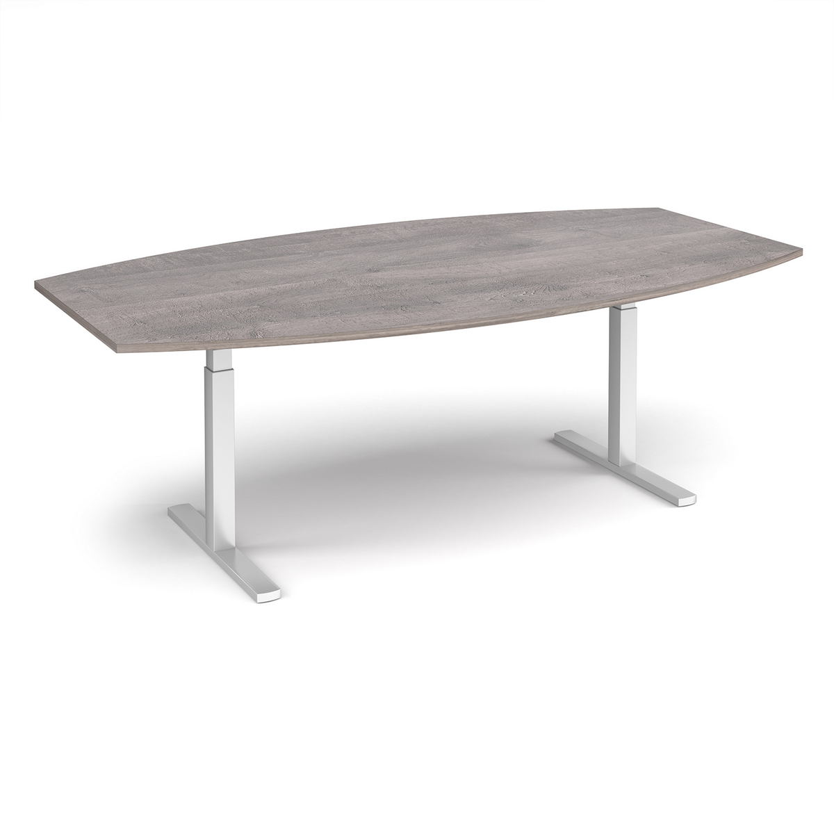 Picture of Elev8 Touch radial boardroom table 2400mm x 800/1300mm - silver frame, grey oak top