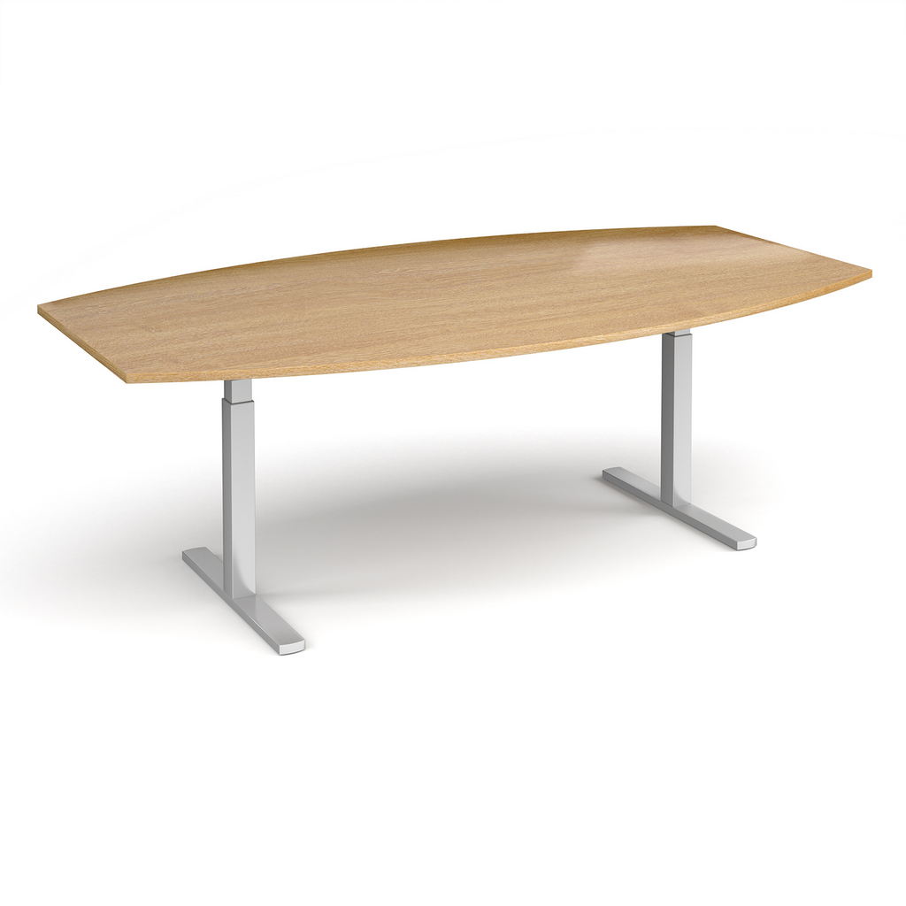 Picture of Elev8 Touch radial boardroom table 2400mm x 800/1300mm - silver frame, oak top