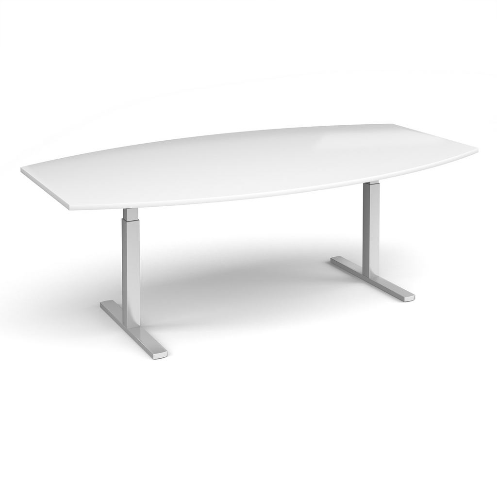 Picture of Elev8 Touch radial boardroom table 2400mm x 800/1300mm - silver frame, white top