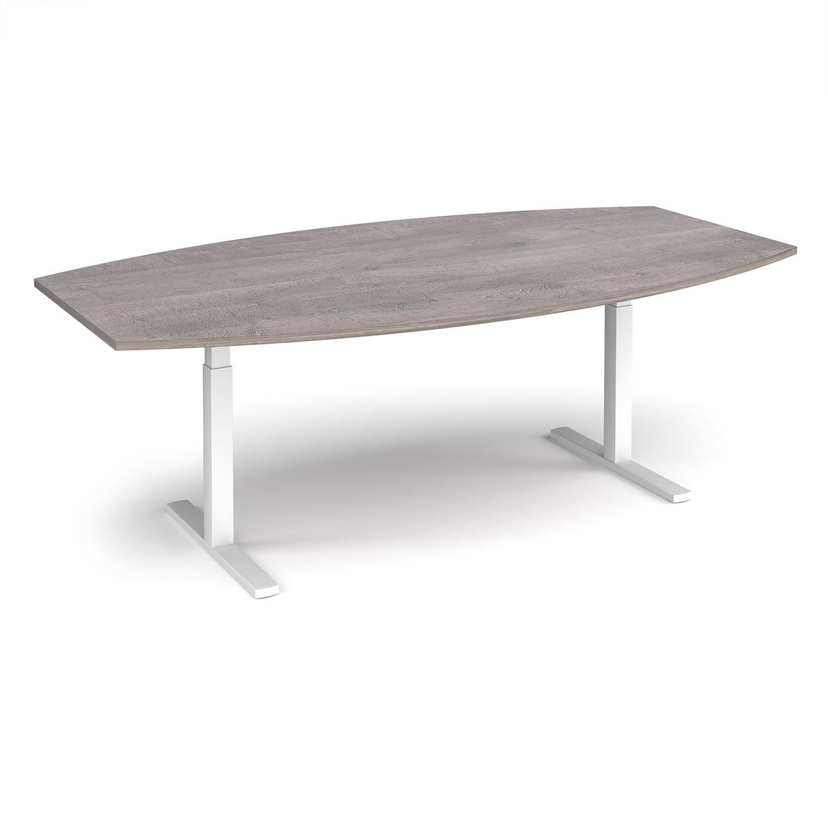 Picture of Elev8 Touch radial boardroom table 2400mm x 800/1300mm - white frame, grey oak top