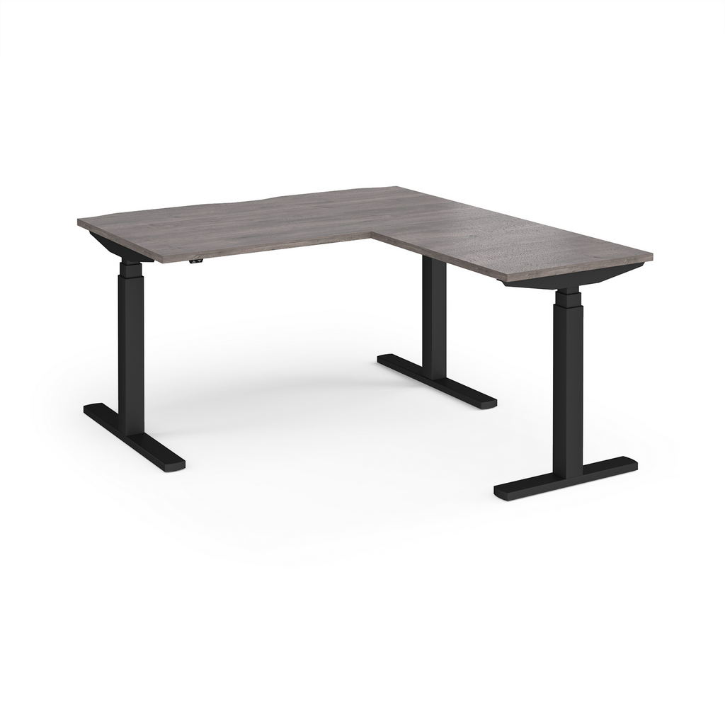 Picture of Elev8 Touch sit-stand desk 1400mm x 800mm with 800mm return desk - black frame, grey oak top