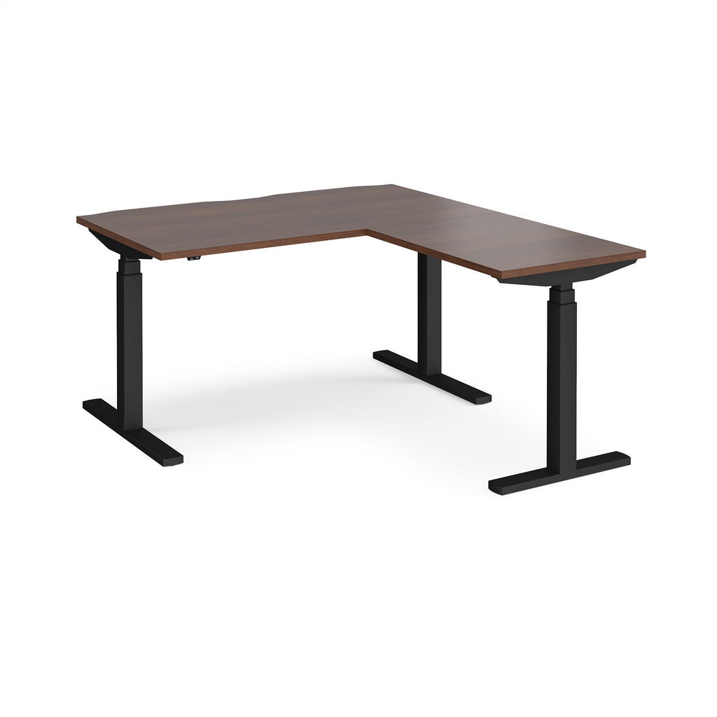 Picture of Elev8 Touch sit-stand desk 1400mm x 800mm with 800mm return desk - black frame, walnut top