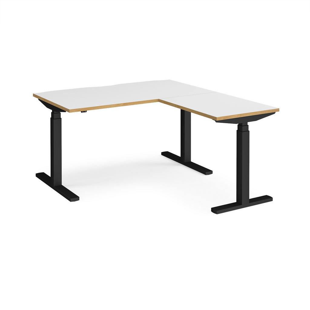 Picture of Elev8 Touch sit-stand desk 1400mm x 800mm with 800mm return desk - black frame, white top with oak edge