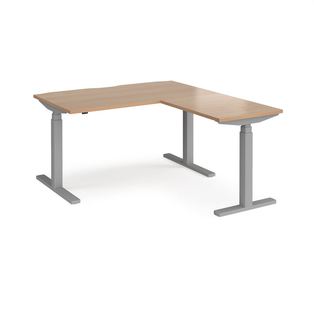 Picture of Elev8 Touch sit-stand desk 1400mm x 800mm with 800mm return desk - silver frame, beech top