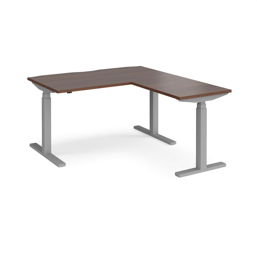 Picture of Elev8 Touch sit-stand desk 1400mm x 800mm with 800mm return desk - silver frame, walnut top