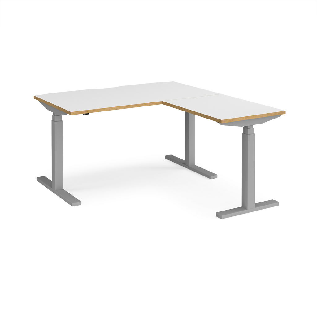 Picture of Elev8 Touch sit-stand desk 1400mm x 800mm with 800mm return desk - silver frame, white top with oak edge