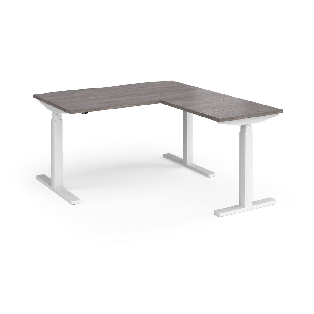 Picture of Elev8 Touch sit-stand desk 1400mm x 800mm with 800mm return desk - white frame, grey oak top