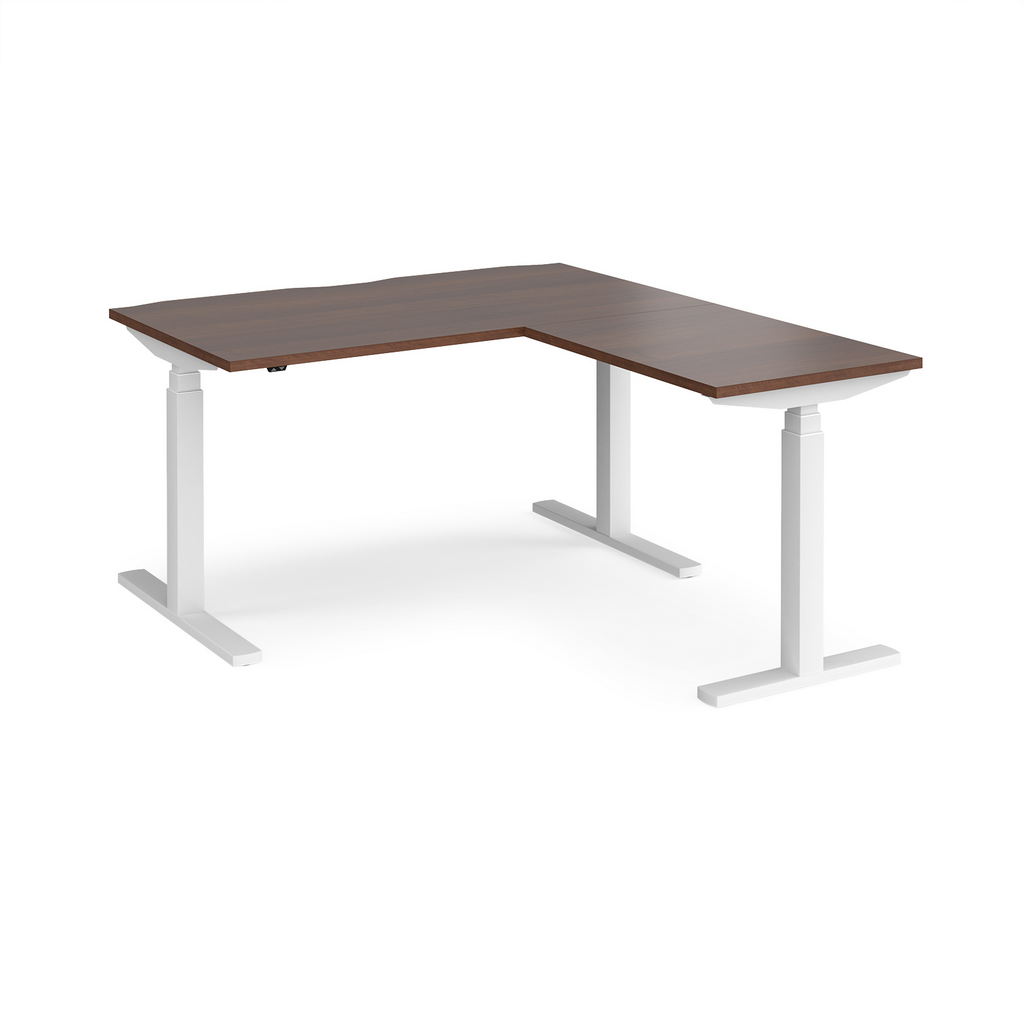 Picture of Elev8 Touch sit-stand desk 1400mm x 800mm with 800mm return desk - white frame, walnut top