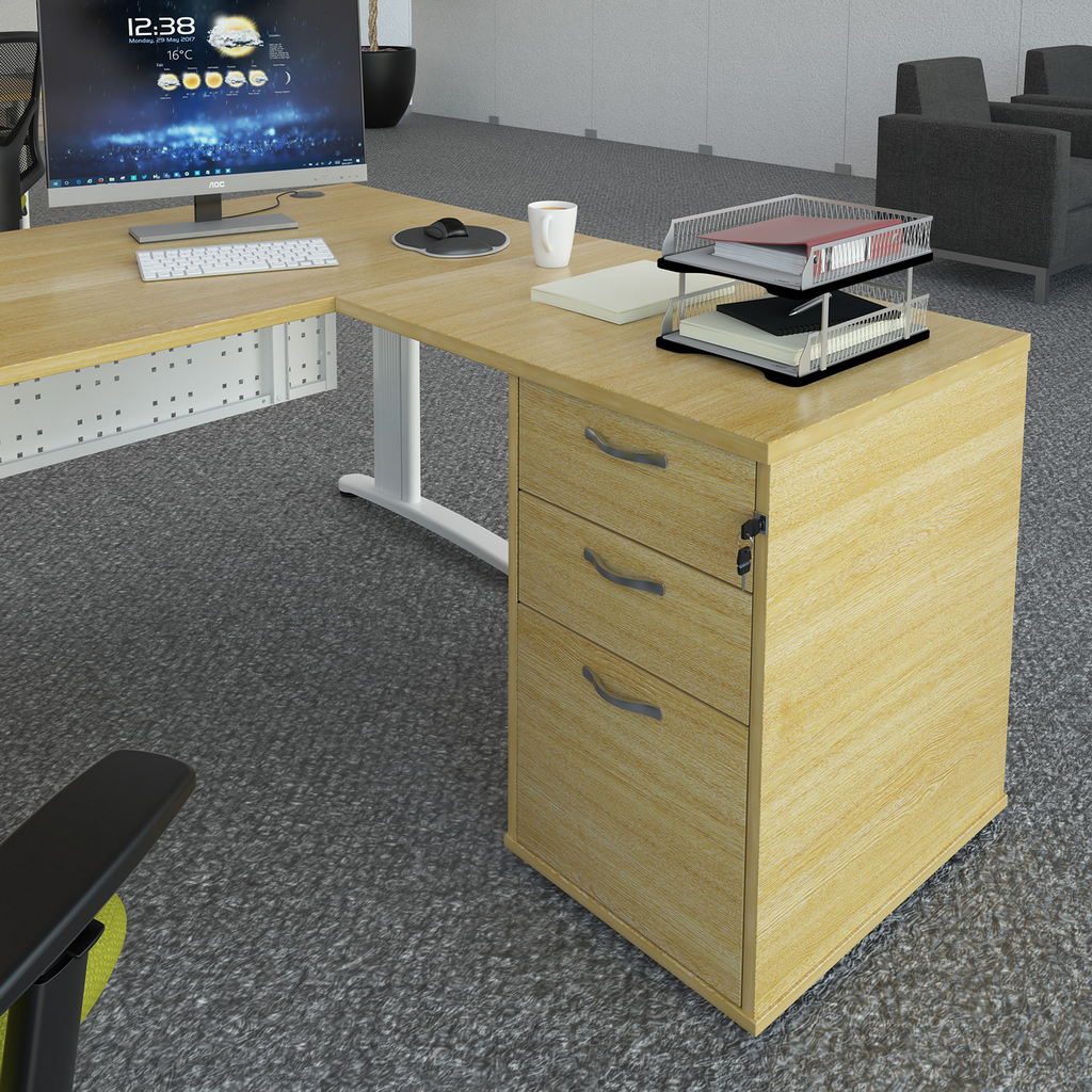 Picture of Desk high 3 drawer pedestal 600mm deep with 800mm flyover top - beech