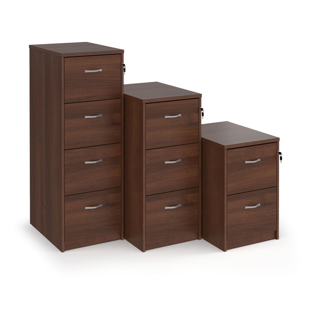 Picture of Wooden 4 drawer filing cabinet with silver handles 1360mm high - walnut