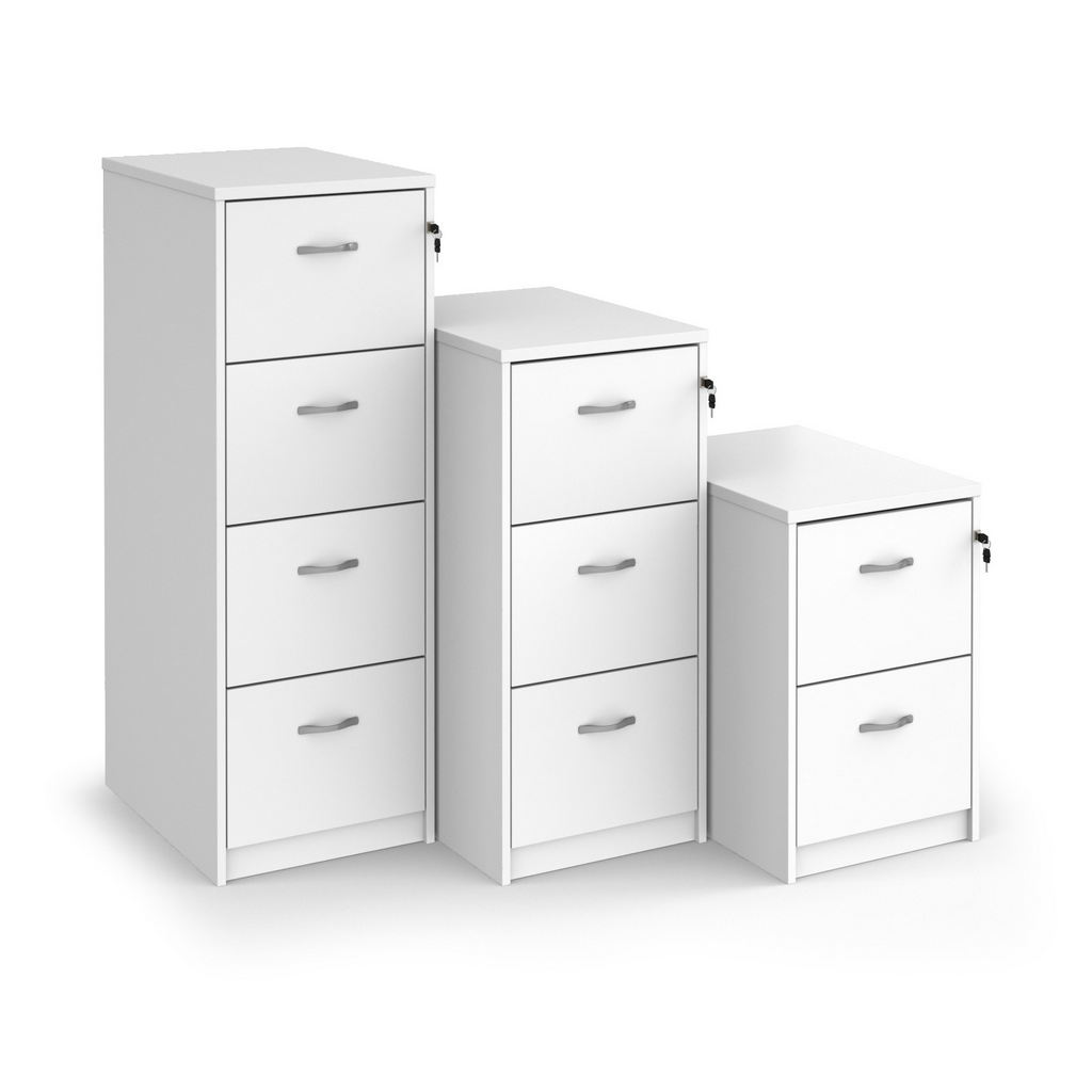 Picture of Wooden 4 drawer filing cabinet with silver handles 1360mm high - white