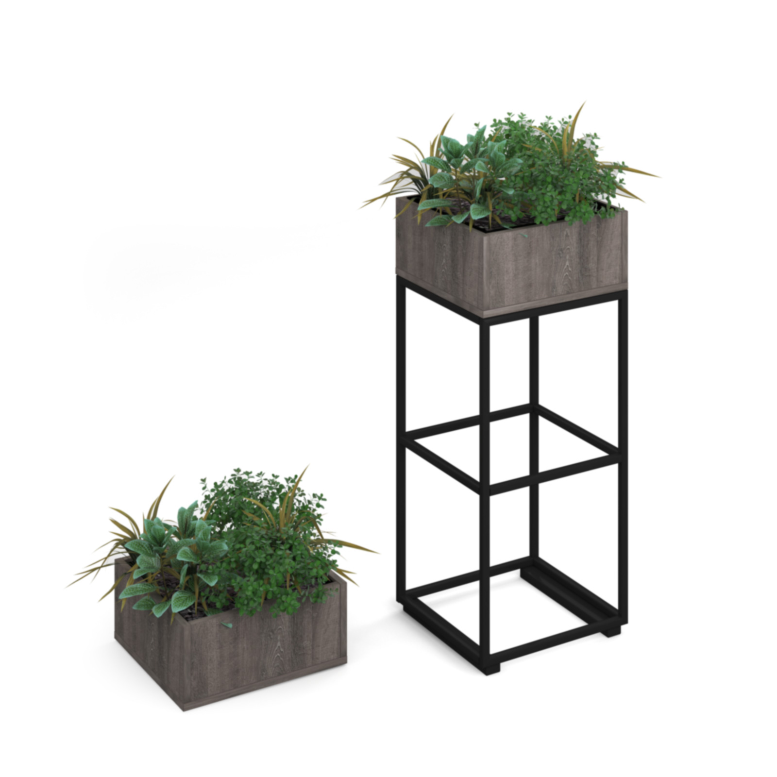 Picture of Flux modular storage single wooden planter box with plants - Grey Oak