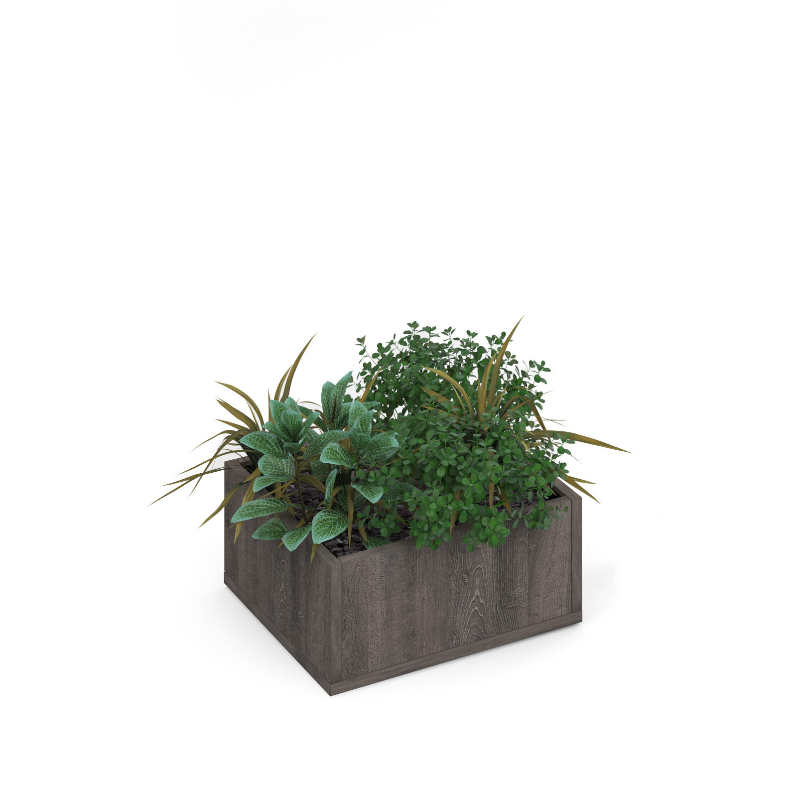 Picture of Flux modular storage single wooden planter box with plants - Grey Oak