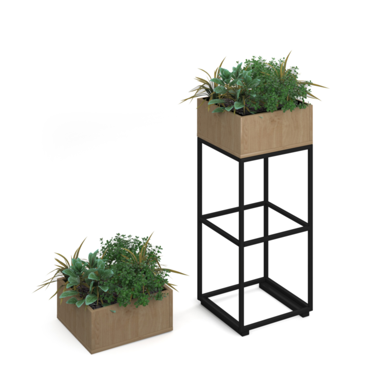 Picture of Flux modular storage single wooden planter box with plants - Kendal oak