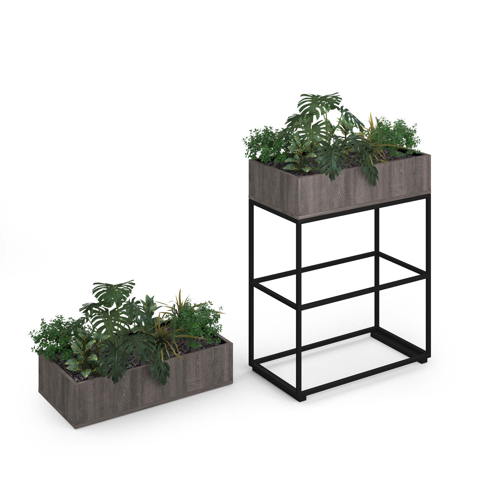 Picture of Flux modular storage double wooden planter box with plants - Grey Oak