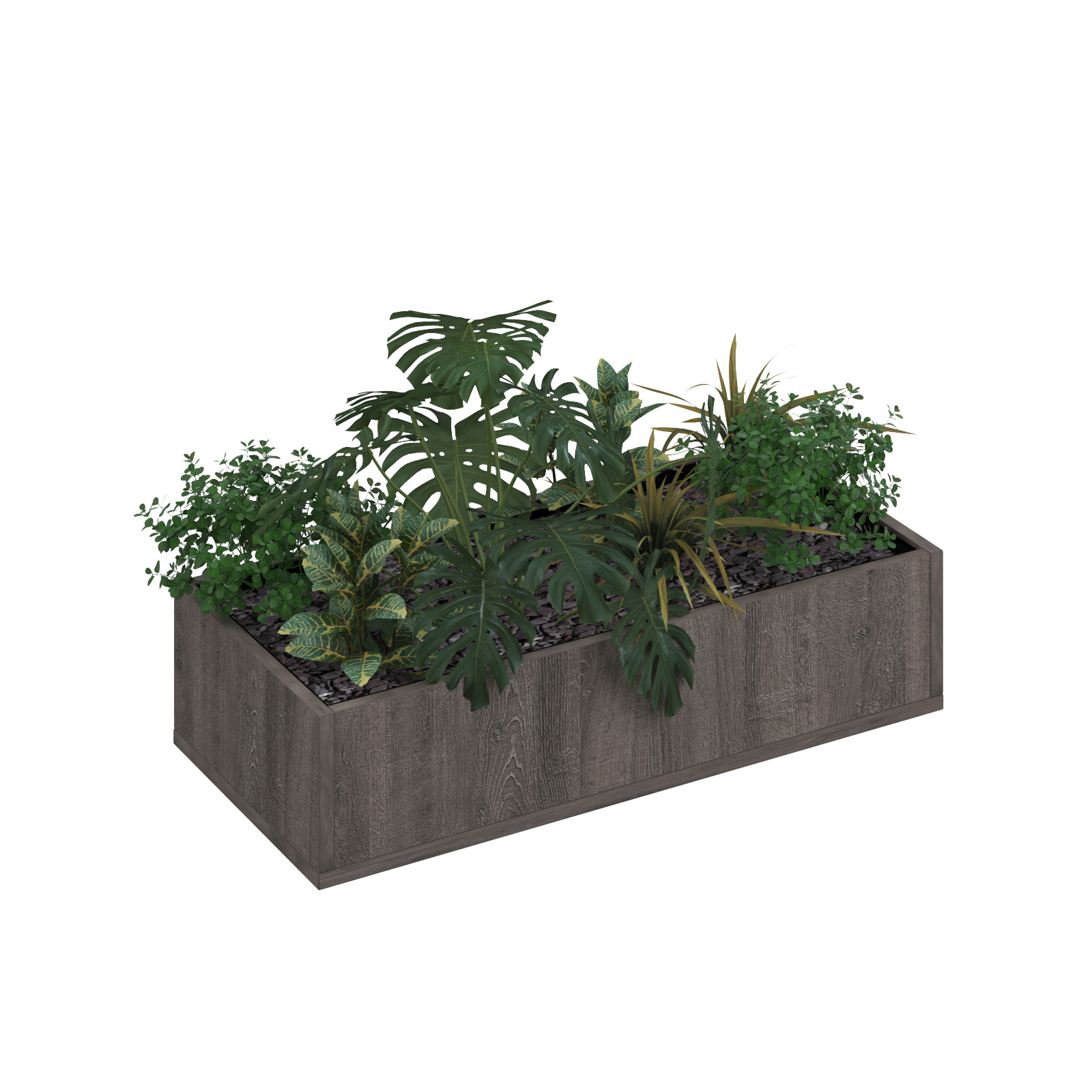 Picture of Flux modular storage double wooden planter box with plants - Grey Oak