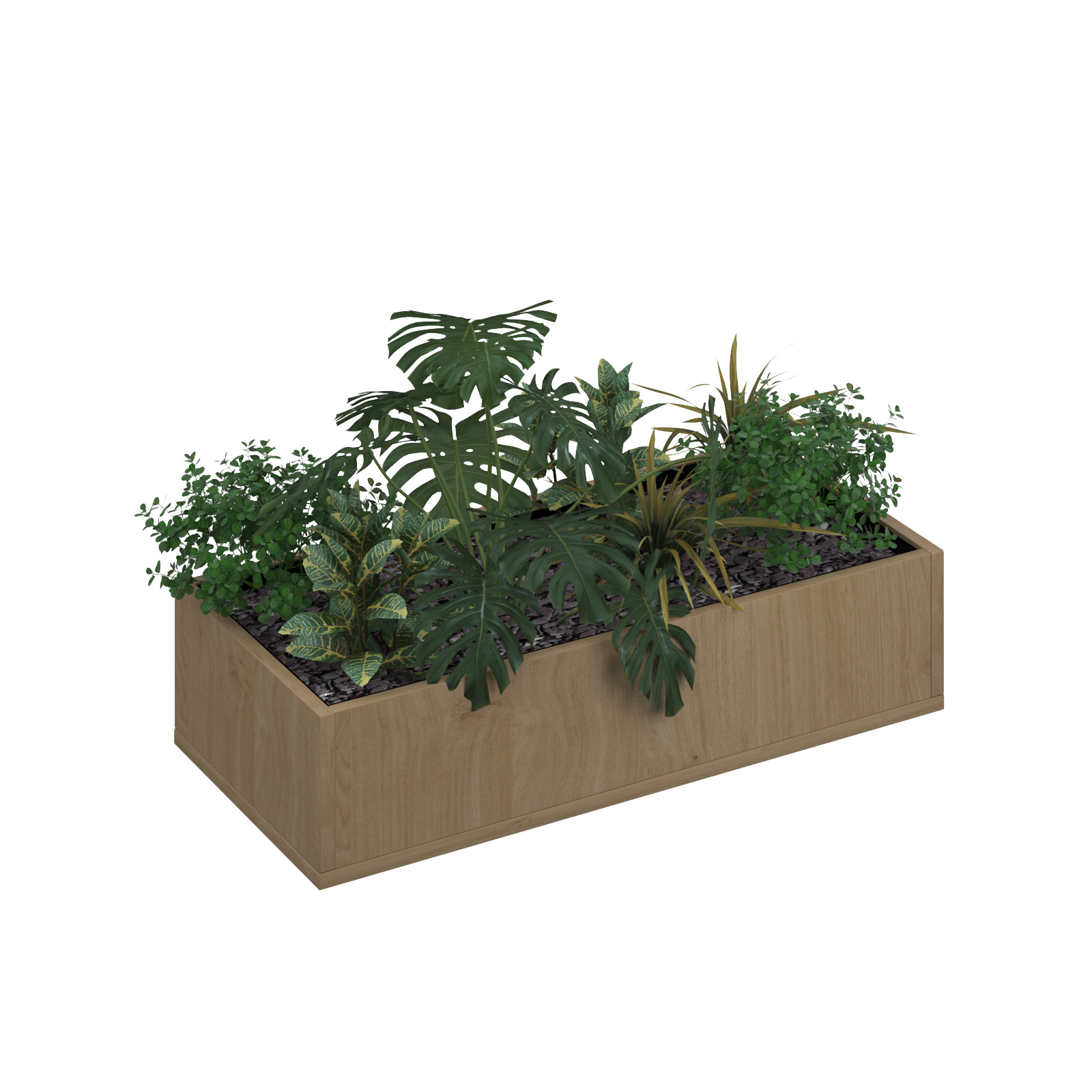 Picture of Flux modular storage double wooden planter box with plants - Kendal oak
