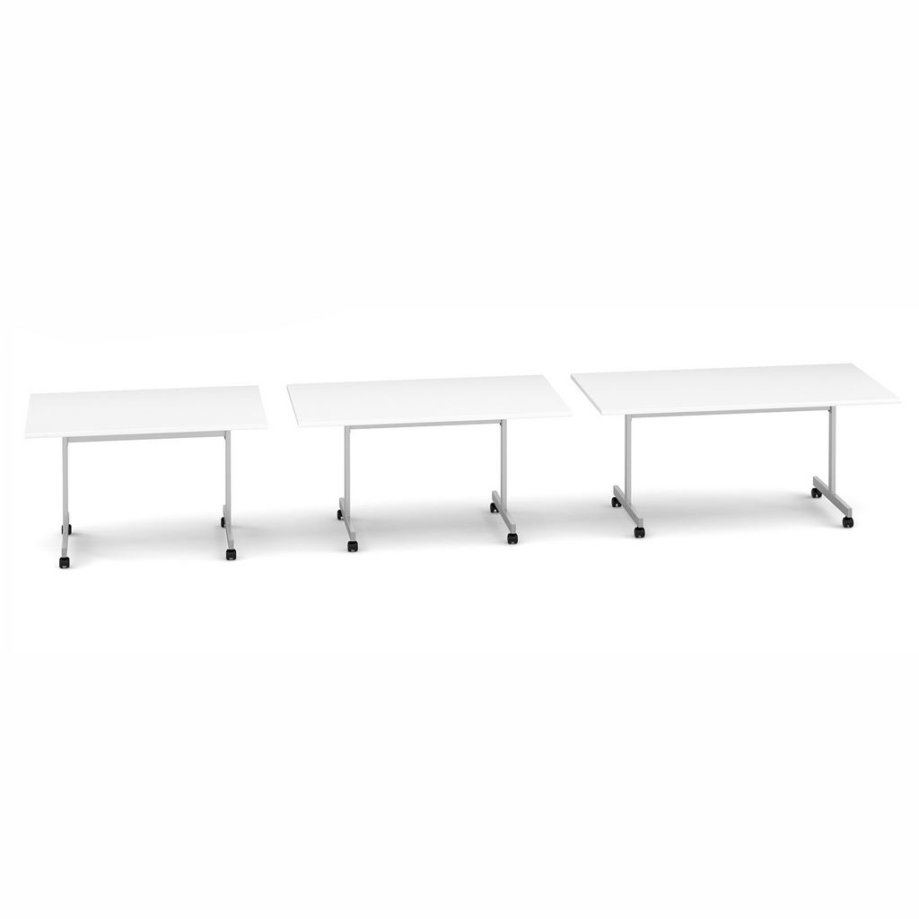 Picture of Semi circular fliptop meeting table with silver frame 1600mm x 800mm - white