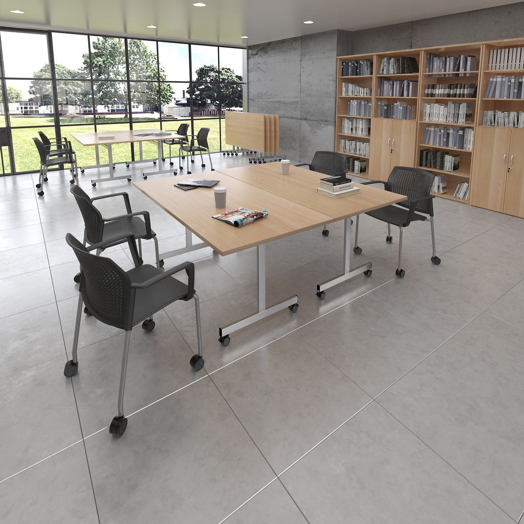 Picture of Rectangular fliptop meeting table with silver frame 1200mm x 800mm - beech