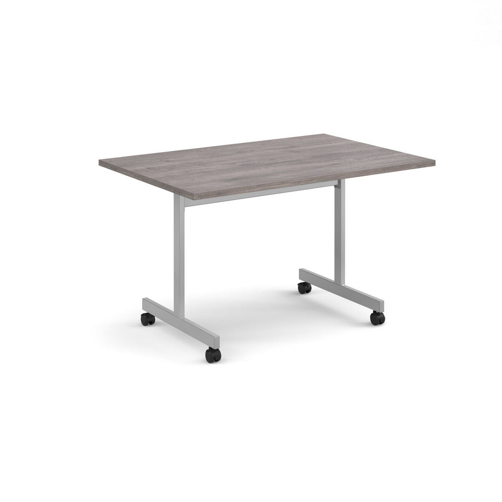 Picture of Rectangular fliptop meeting table with silver frame 1200mm x 800mm - grey oak