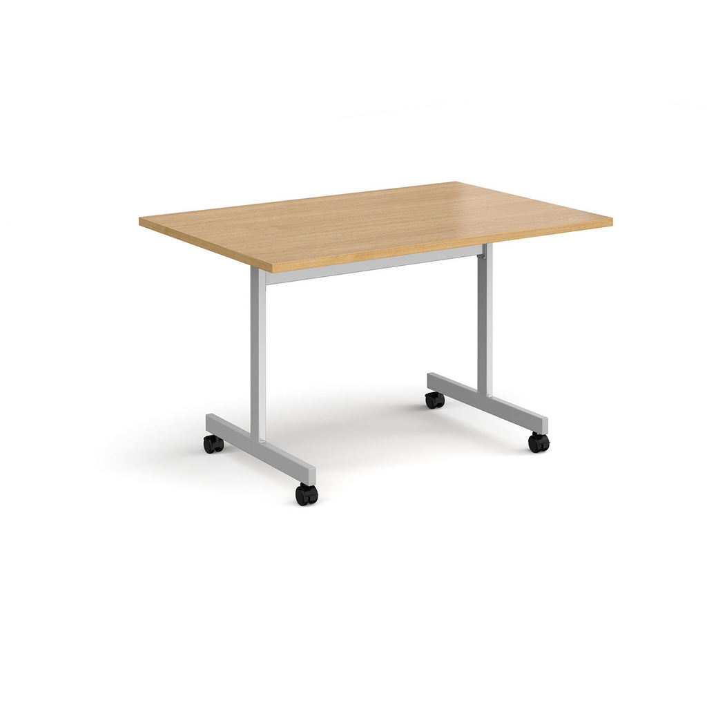 Picture of Rectangular fliptop meeting table with silver frame 1200mm x 800mm - oak