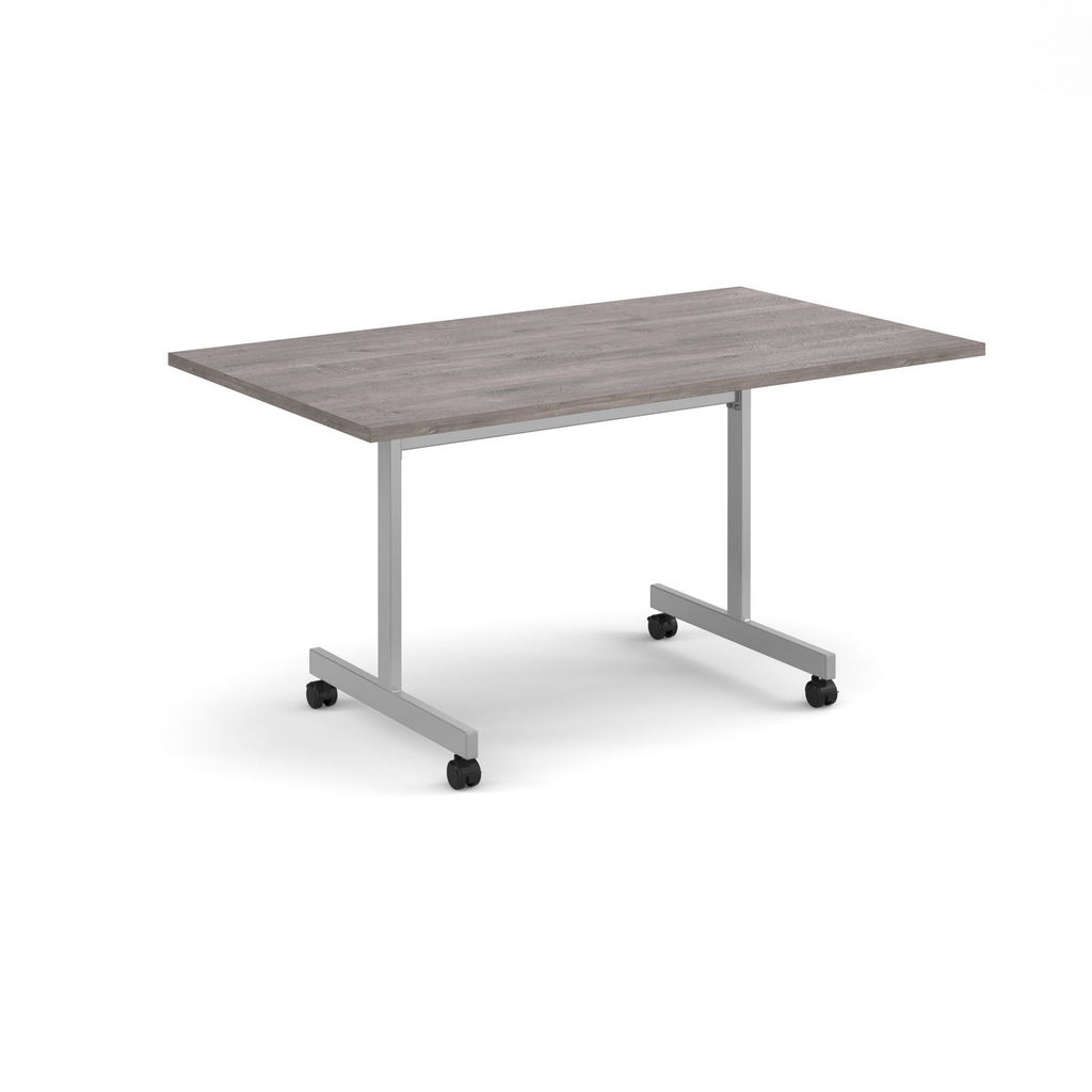 Picture of Rectangular fliptop meeting table with silver frame 1400mm x 800mm - grey oak