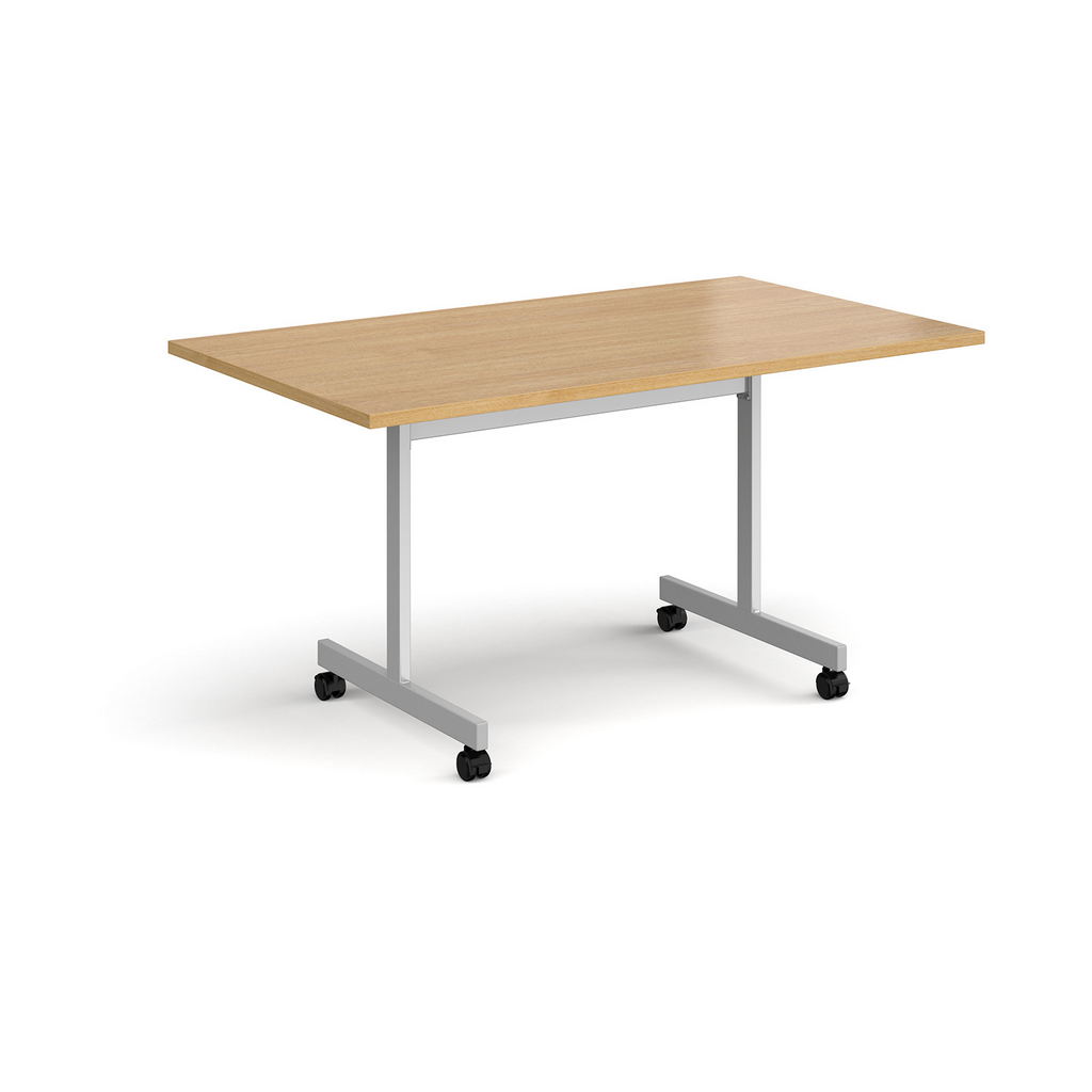 Picture of Rectangular fliptop meeting table with silver frame 1400mm x 800mm - oak