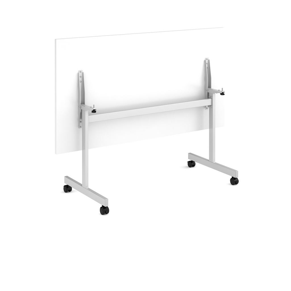 Picture of Semi circular fliptop meeting table with silver frame 1600mm x 800mm - white