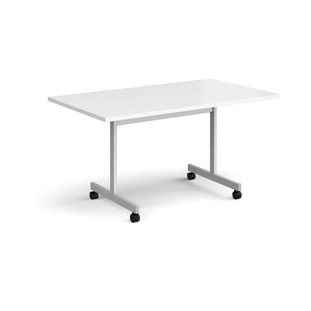 Picture of Rectangular fliptop meeting table with silver frame 1400mm x 800mm - white
