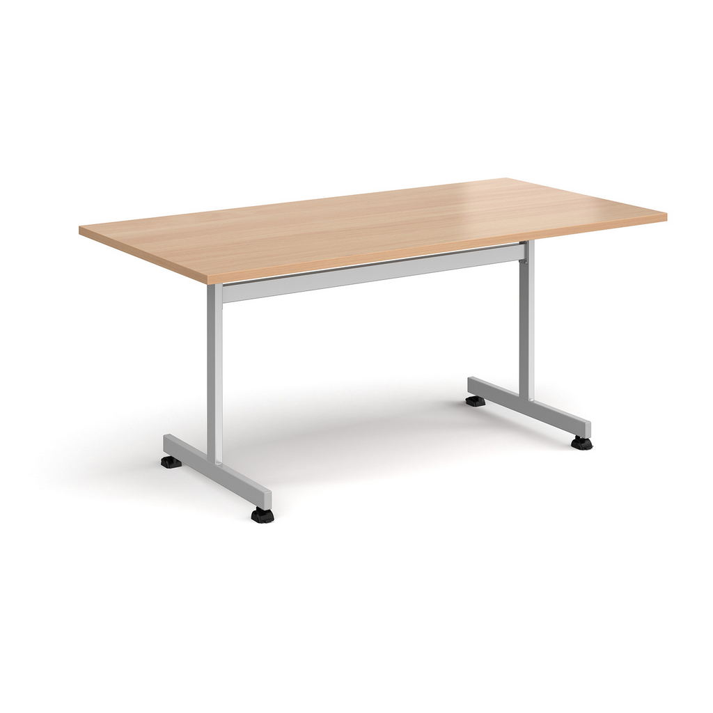 Picture of Rectangular fliptop meeting table with silver frame 1600mm x 800mm - beech