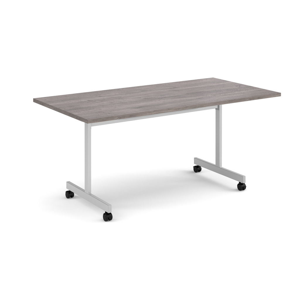 Picture of Rectangular fliptop meeting table with silver frame 1600mm x 800mm - grey oak