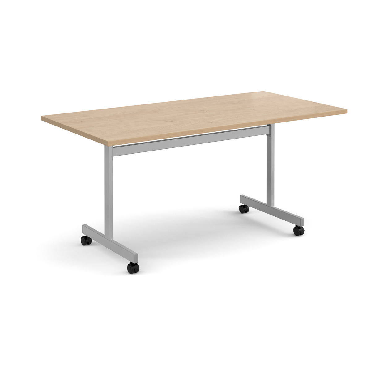 Picture of Rectangular flip top meeting table with silver frame 1600mm x 800mm - Kendal Oak