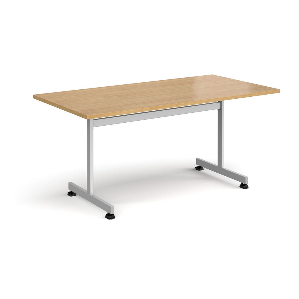Picture of Rectangular fliptop meeting table with silver frame 1600mm x 800mm - oak