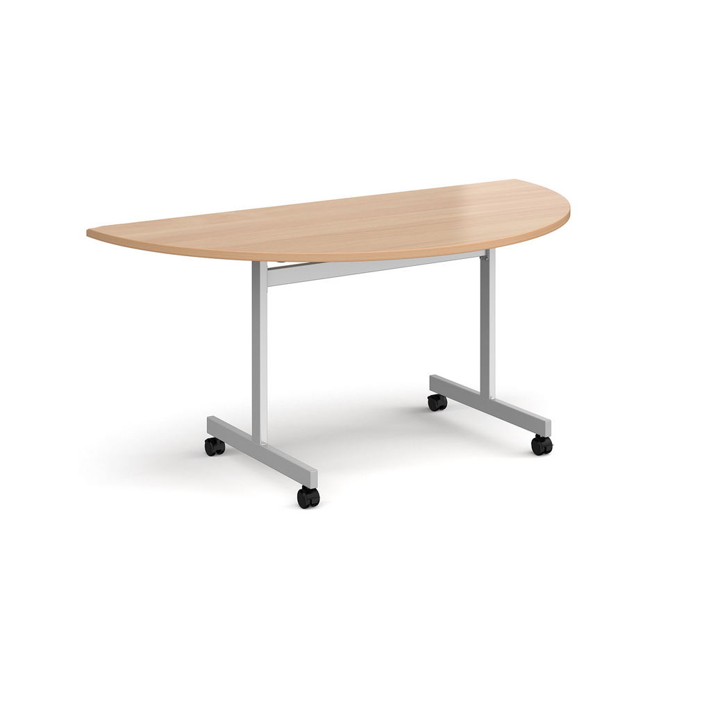 Picture of Semi circular fliptop meeting table with silver frame 1600mm x 800mm - beech