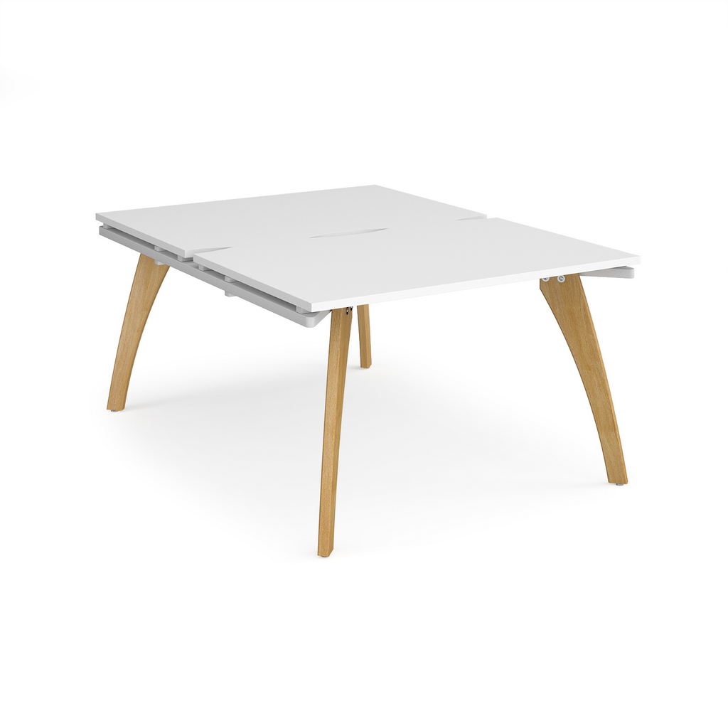 Picture of Fuze starter units back to back 1200mm x 1600mm with oak legs - white underframe, white top