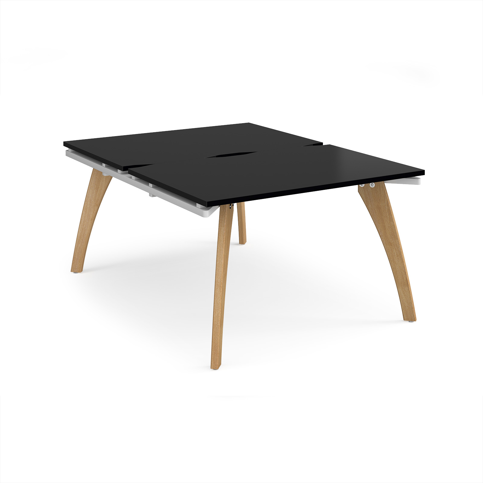 Picture of Fuze back to back desks 1200mm x 1600mm with oak legs - white underframe, black top