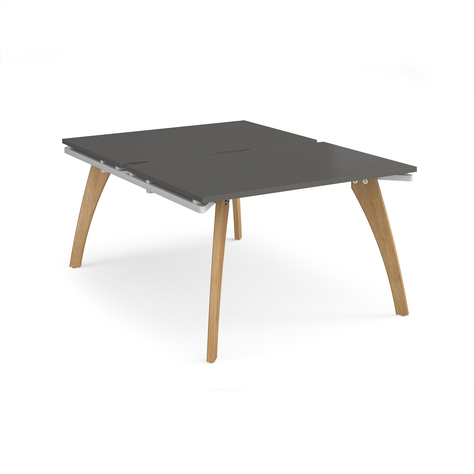 Picture of Fuze back to back desks 1200mm x 1600mm with oak legs - white underframe, storm grey top