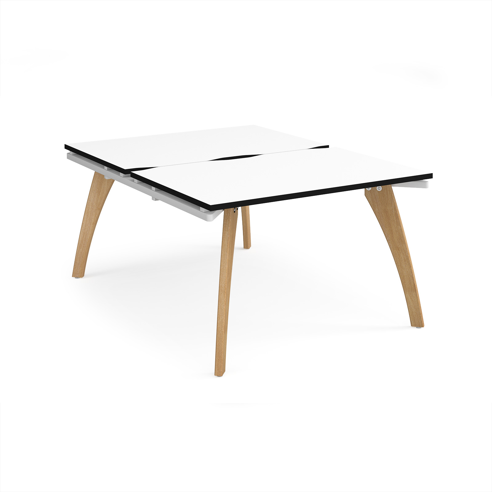Picture of Fuze back to back desks 1200mm x 1600mm with oak legs - white underframe, White Top, black edge