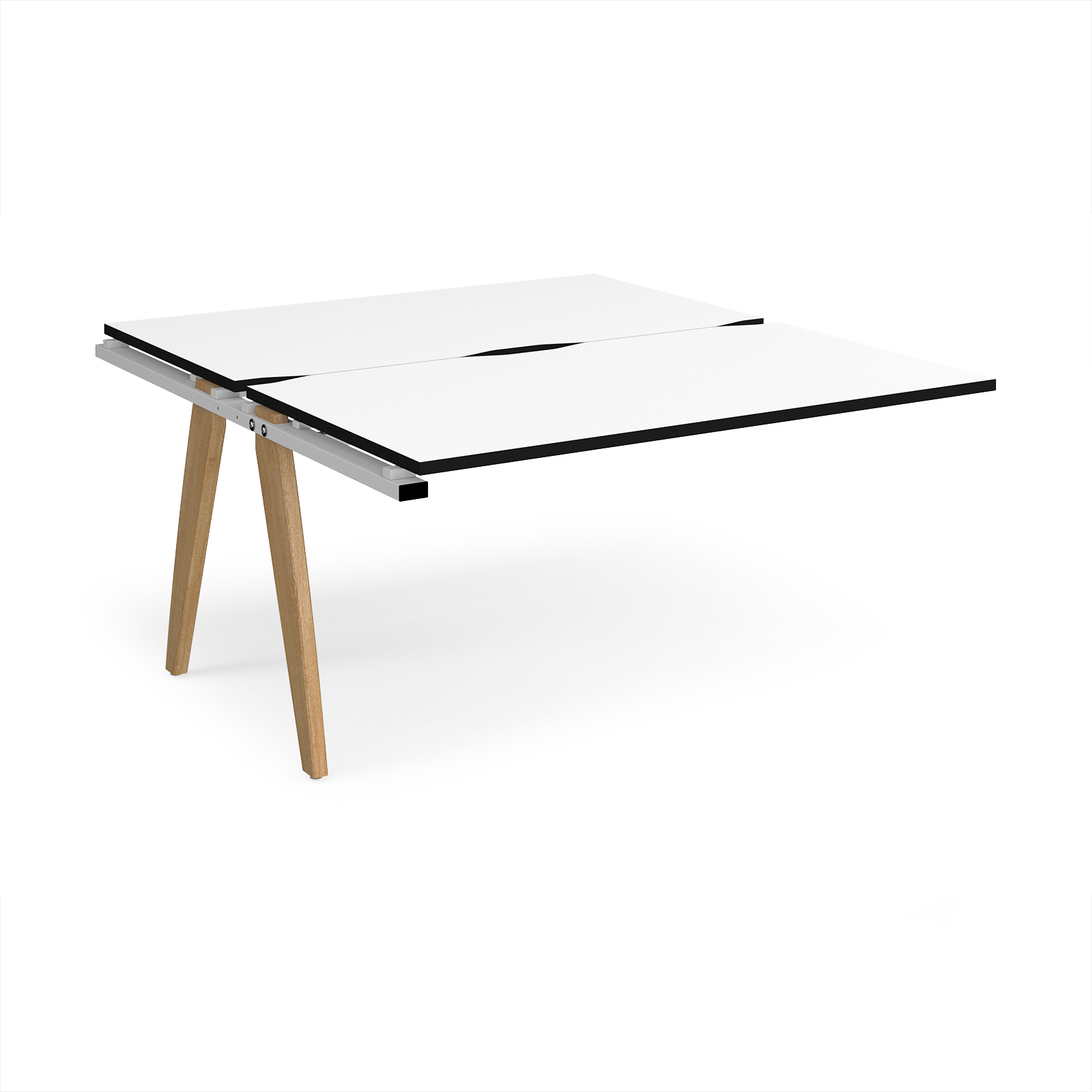 Picture of Fuze add on units back to back 1400mm x 1600mm with oak legs - white underframe, White Top, black edge