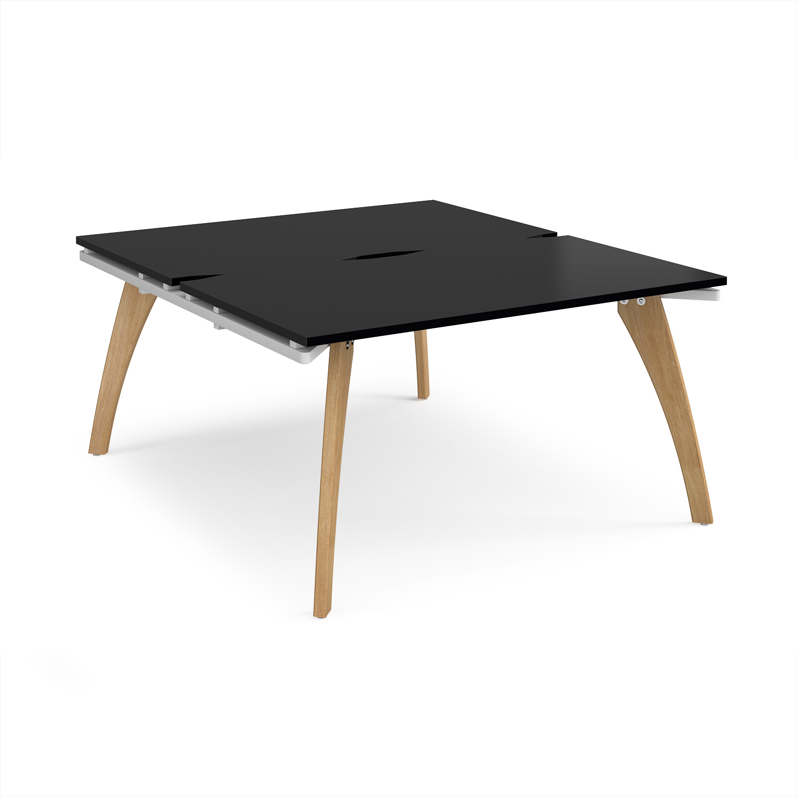 Picture of Fuze back to back desks 1400mm x 1600mm with oak legs - white underframe, black top