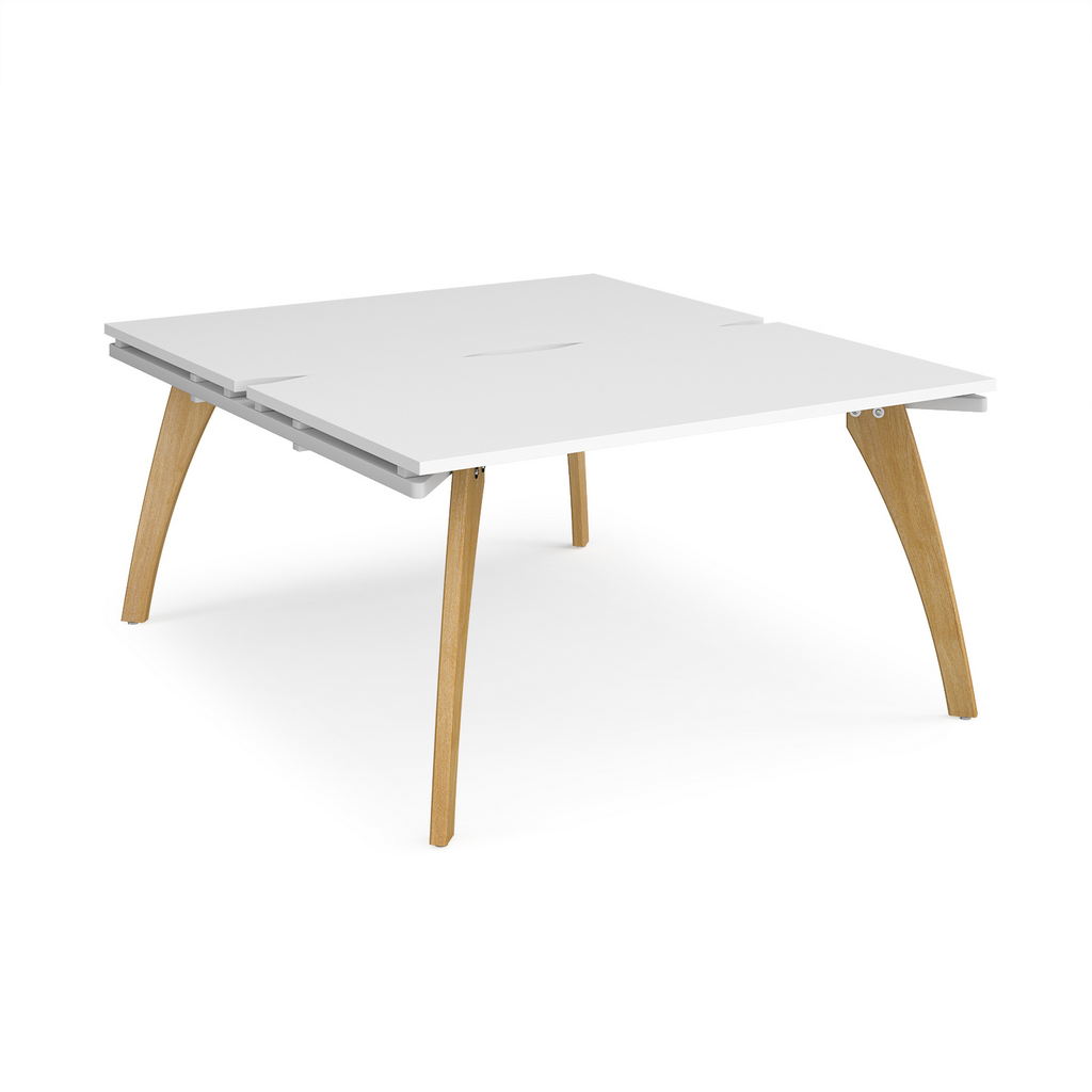 Picture of Fuze back to back desks 1400mm x 1600mm with oak legs - white underframe, white top