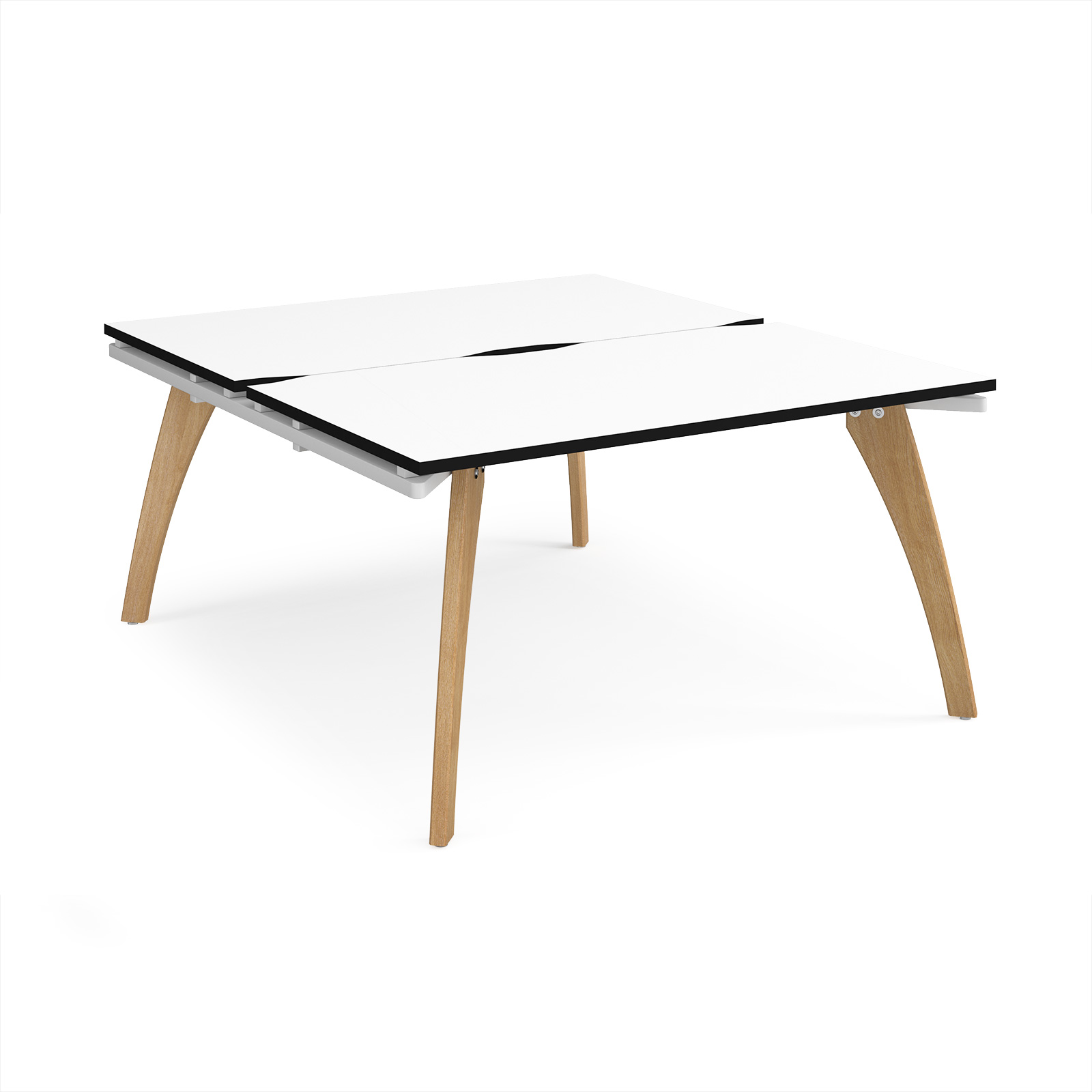 Picture of Fuze back to back desks 1400mm x 1600mm with oak legs - white underframe, White Top, black edge
