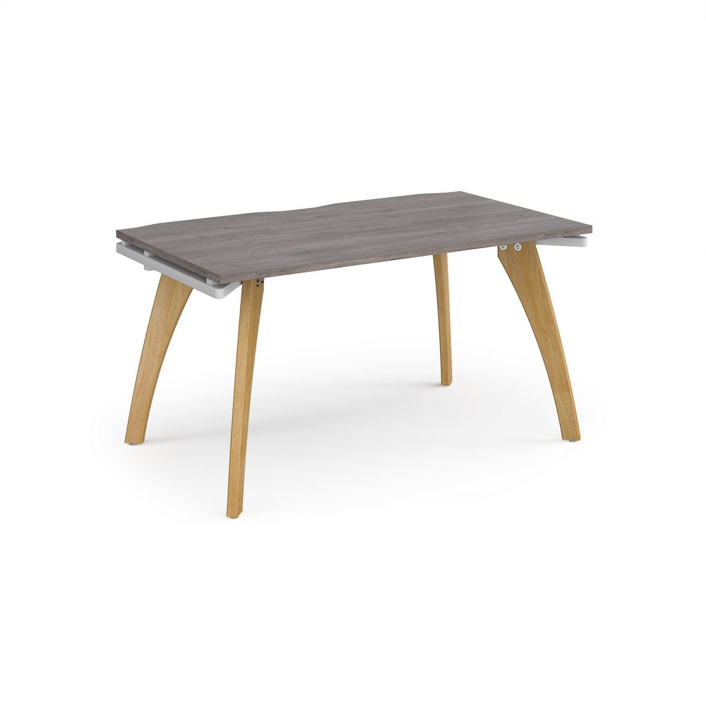Picture of Fuze single desk 1400mm x 800mm with oak legs - white underframe, grey oak top