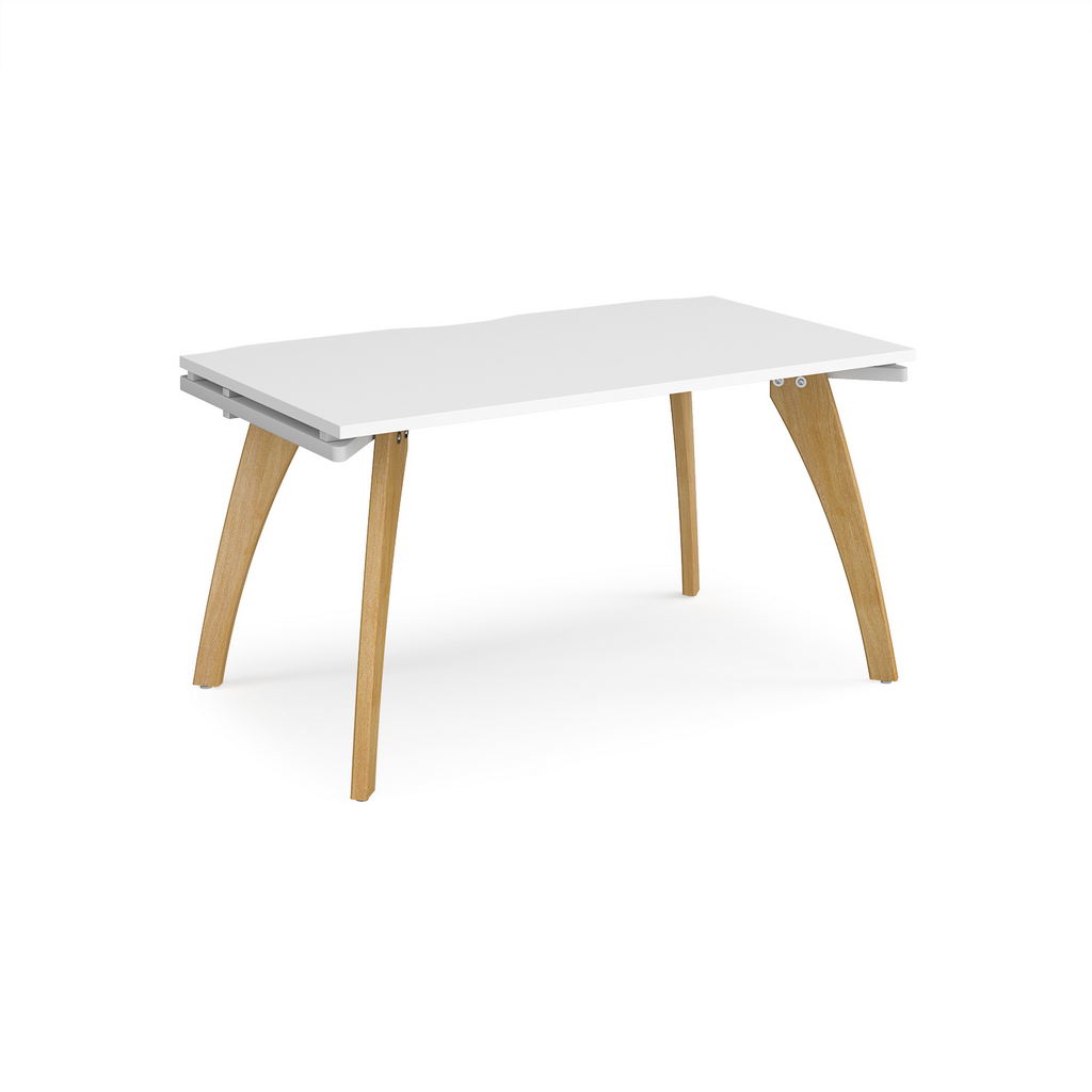 Picture of Fuze single desk 1400mm x 800mm with oak legs - white underframe, white top