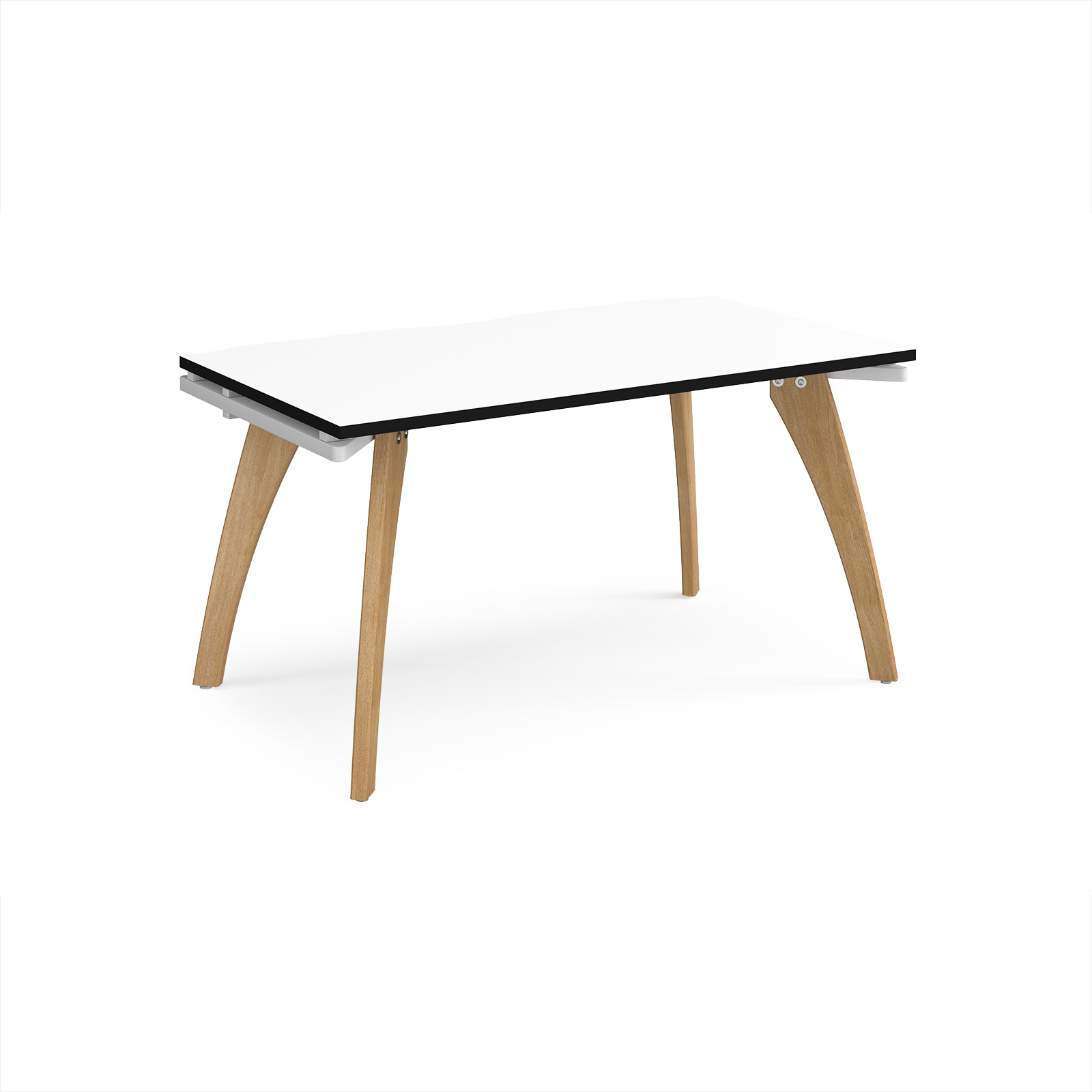 Picture of Fuze single desk 1400mm x 800mm with oak legs - white underframe, White Top, black edge