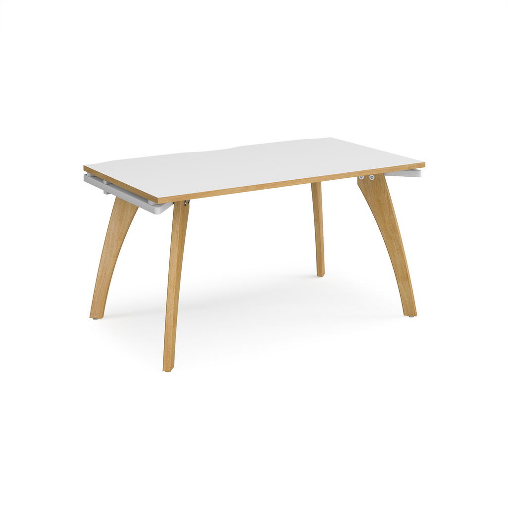 Picture of Fuze single desk 1400mm x 800mm with oak legs - white underframe, white top with oak edging